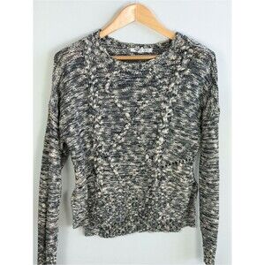 Roxy Chunky Cable Knit Cropped Sweater Cozy Textured Open Knit Marled Medium